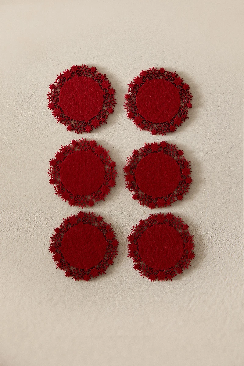 LOT DE SOUS-VERRES EN FEUTRE FLOCON DE NEIGE NOËL (LOT DE 6)