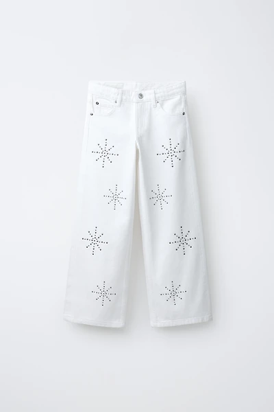 STUDDED WIDE LEG JEANS