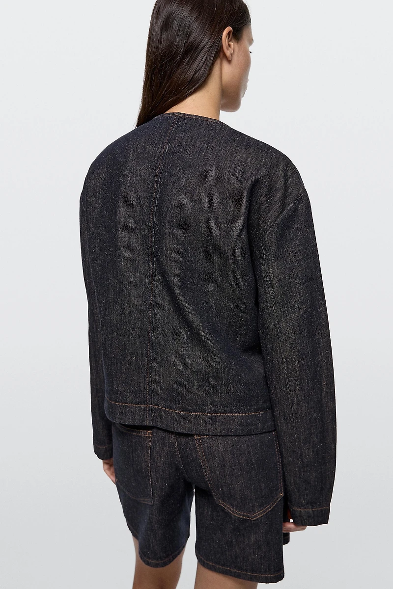 Short cotton blend denim jacket