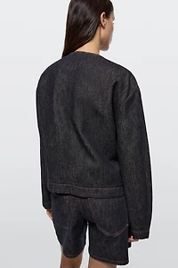 Short cotton blend denim jacket
