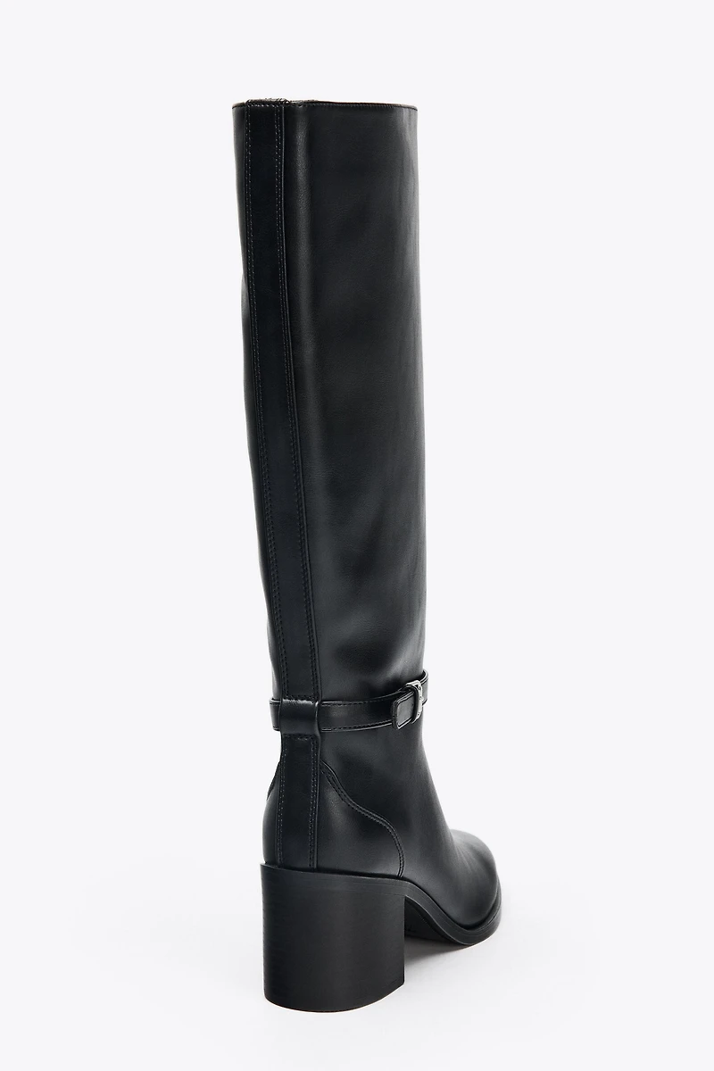 WIDE HEEL BUCKLE BOOTS