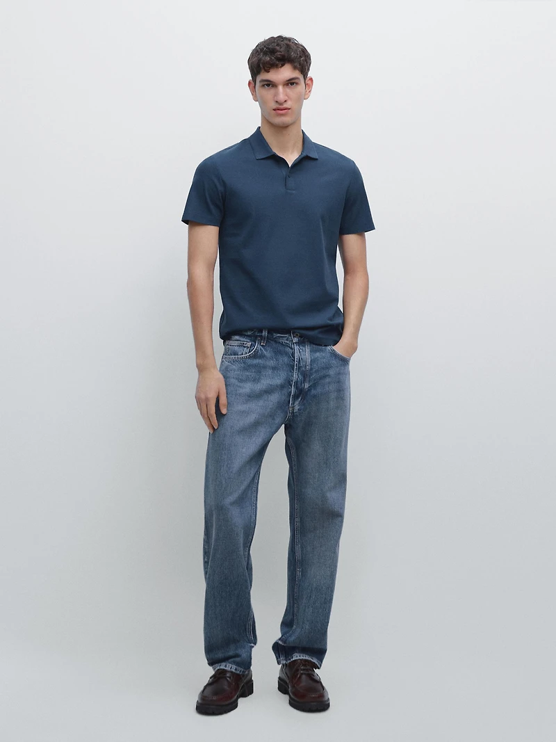 Textured cotton knit polo shirt