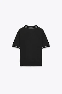 CONTRAST STITCH KNIT POLO TOP