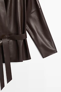 Wrap-front nappa leather jacket with tie detail
