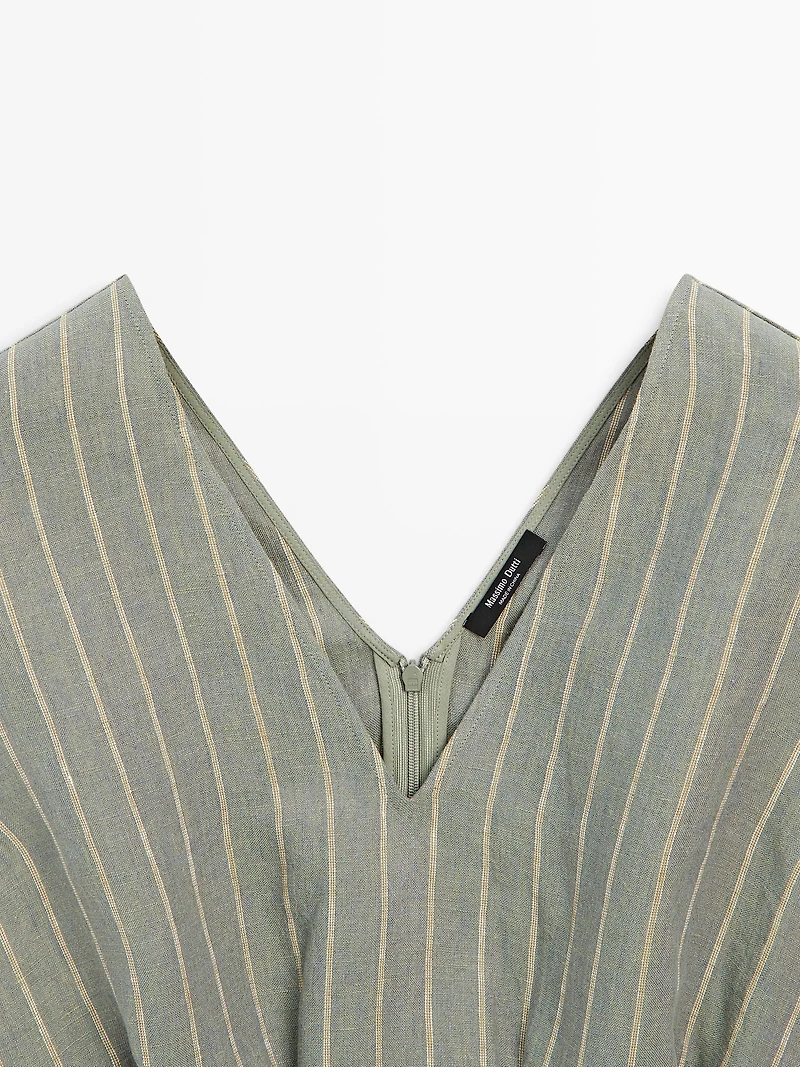 100% linen striped top with pleated details
