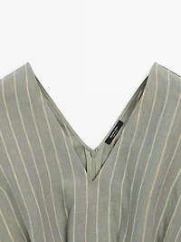 100% linen striped top with pleated details