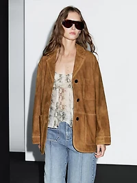 Suede leather blazer with pockets
