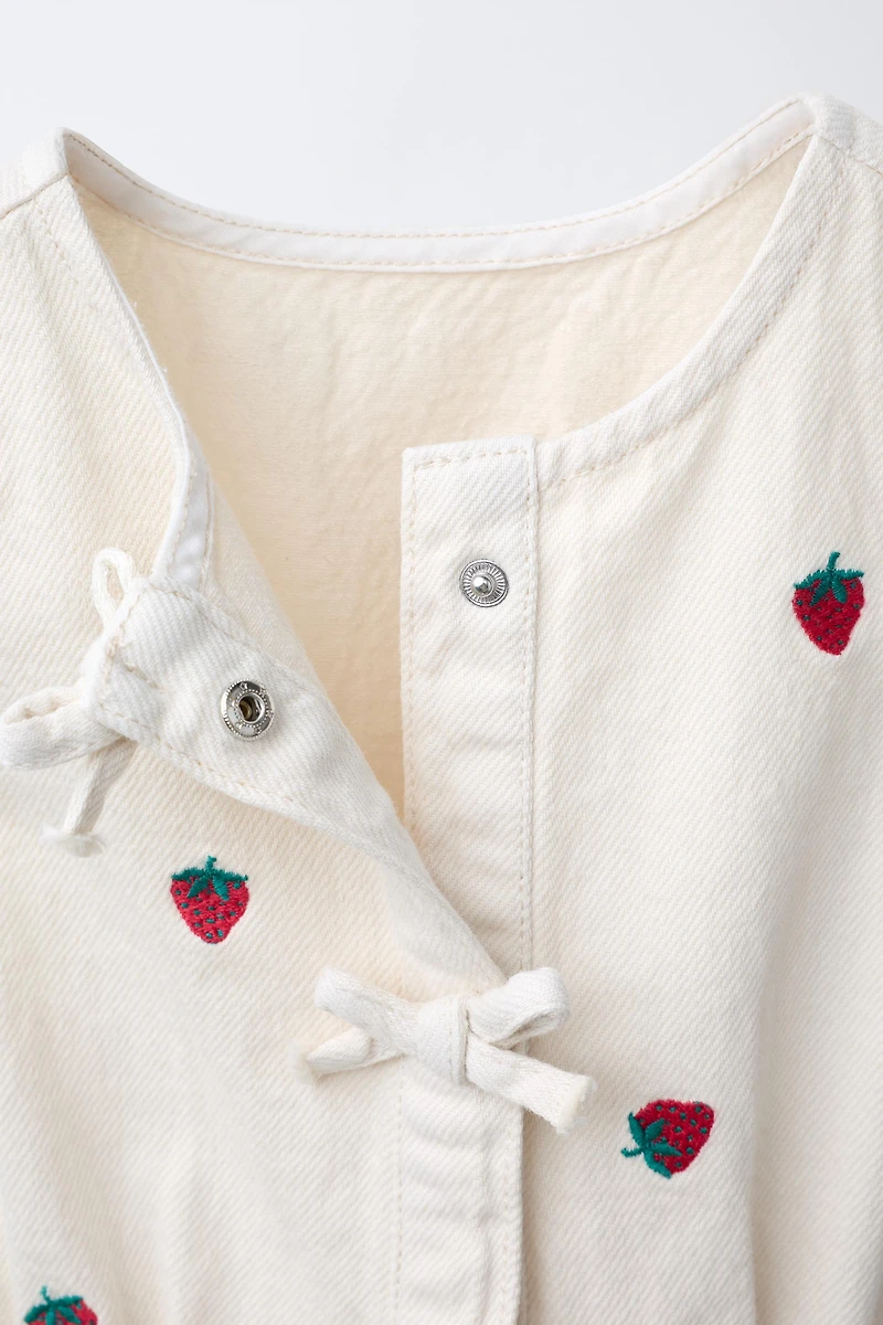 EMBROIDERED STRAWBERRY TWILL JUMPSUIT