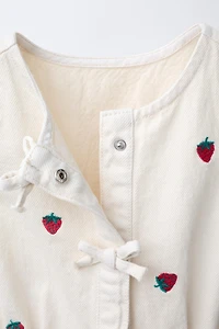 EMBROIDERED STRAWBERRY TWILL JUMPSUIT