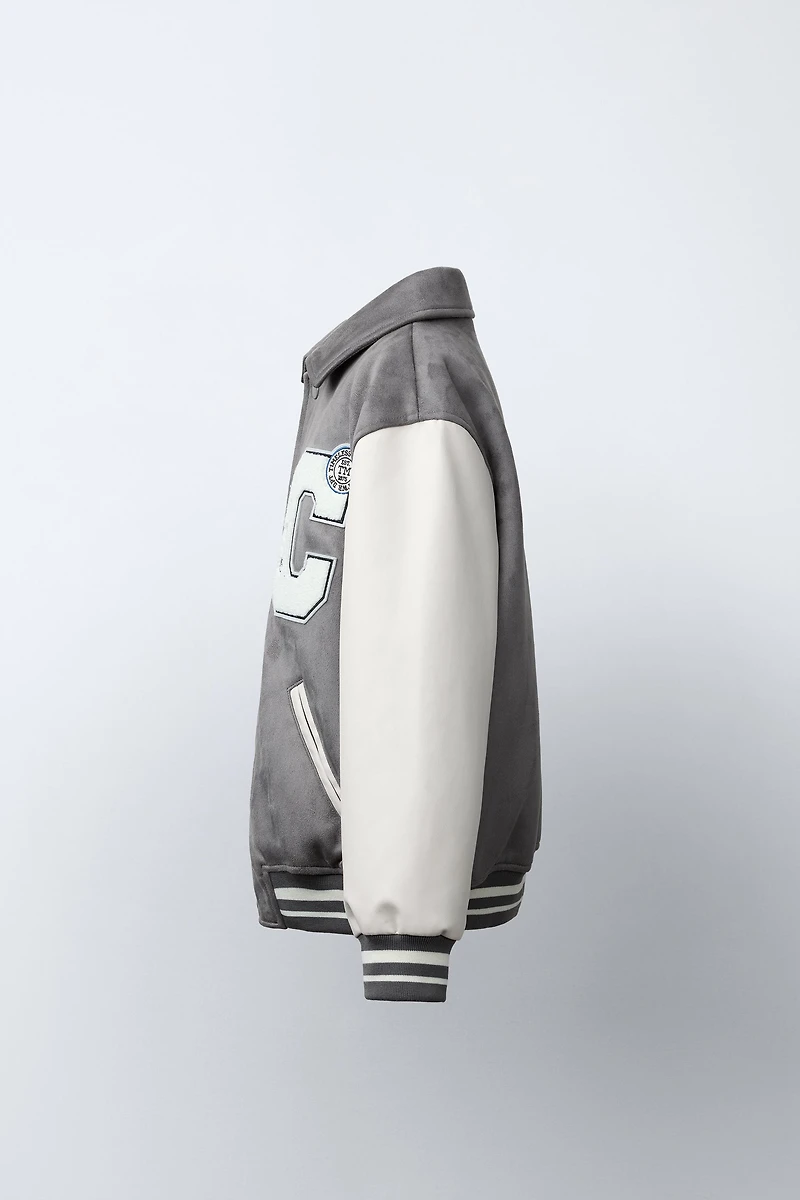 FAUX SUEDE COMBINATION BOMBER JACKET