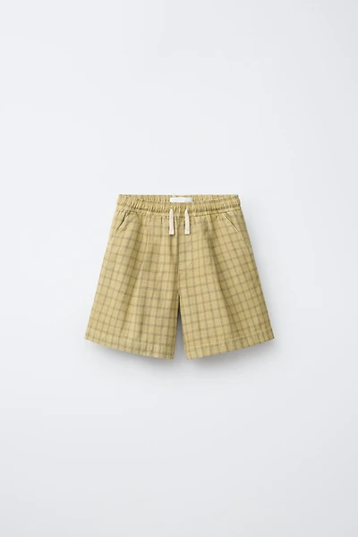 SHORT IMPRIMÉ À CARREAUX EN COTON ET LIN