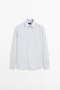 Chemise slim à rayures en lin
