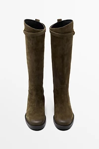 Oiled split suede riding boots