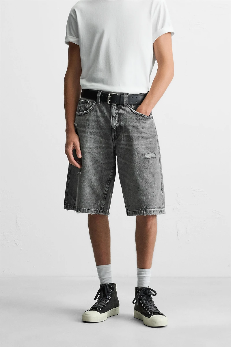 RIPPED BAGGY FIT DENIM SHORTS
