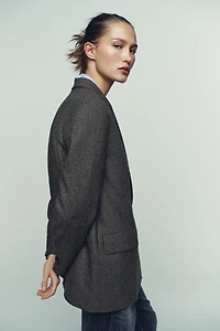 BLAZER CROISÉE OVERSIZE À CARREAUX AVEC LAINE