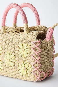 FAUX RAFFIA FLOWER BAG