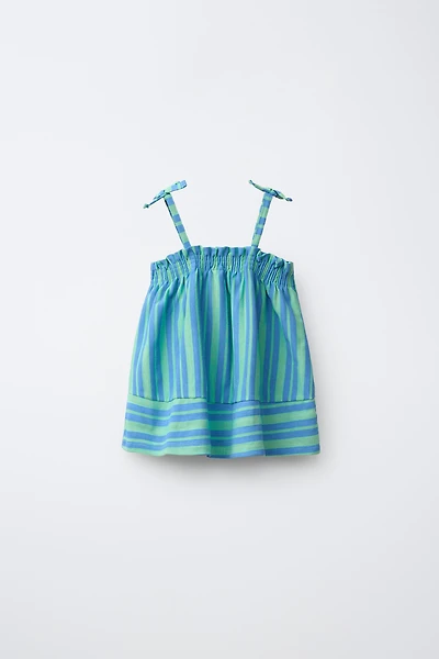 BOW TRIM STRIPED TEXTURED TOP