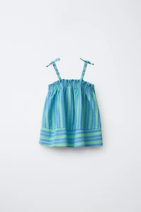 BOW TRIM STRIPED TEXTURED TOP