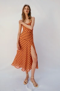 STRIPED STRAPPY MIDI DRESS