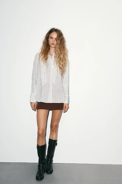 FLOWY STRIPED SCARF SHIRT