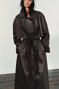 LONG WAXED TRENCH COAT WITH CORDUROY CUFFS