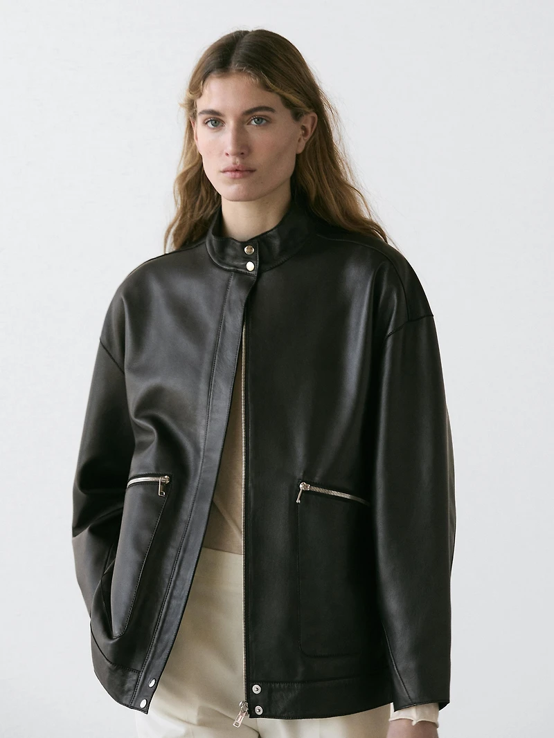 Nappa leather jacket with pocket details