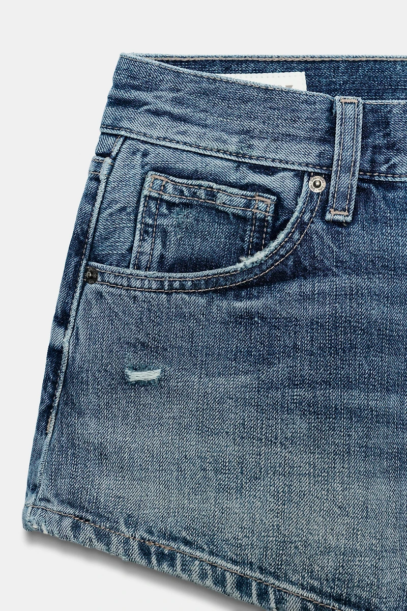 TRF CURVED HIGH-WAIST MINI DENIM SHORTS