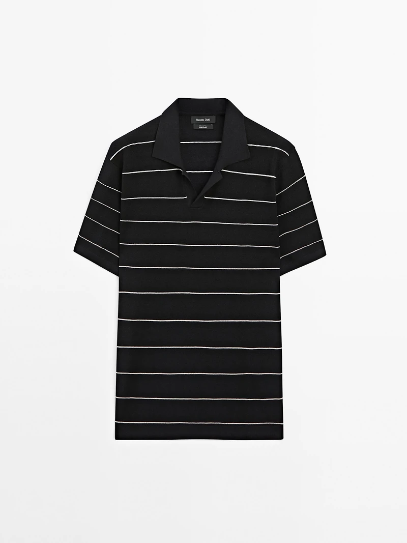 Striped cotton polo shirt with short sleeves