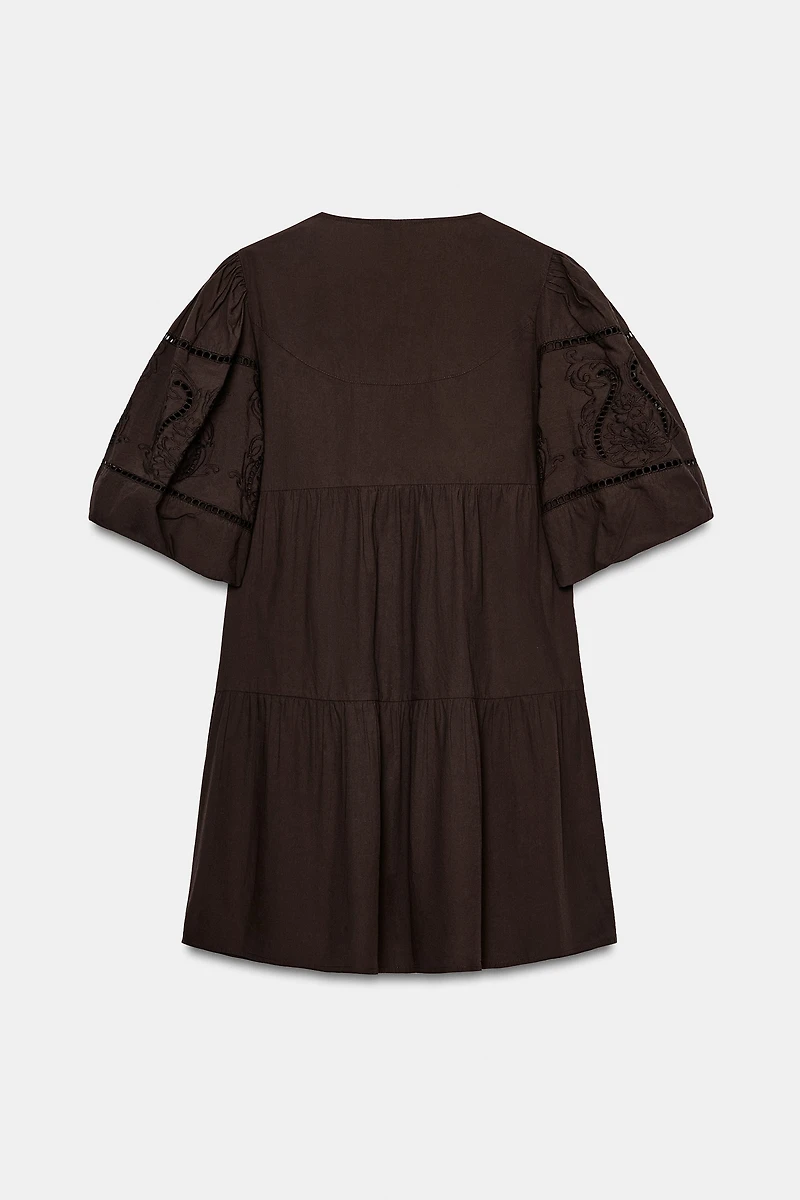 EMBROIDERED POPLIN MINI DRESS