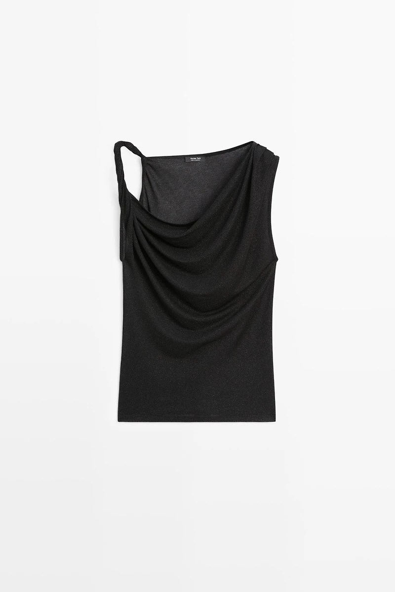 Shimmery draped top with knot detail