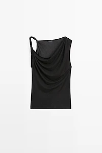 Shimmery draped top with knot detail