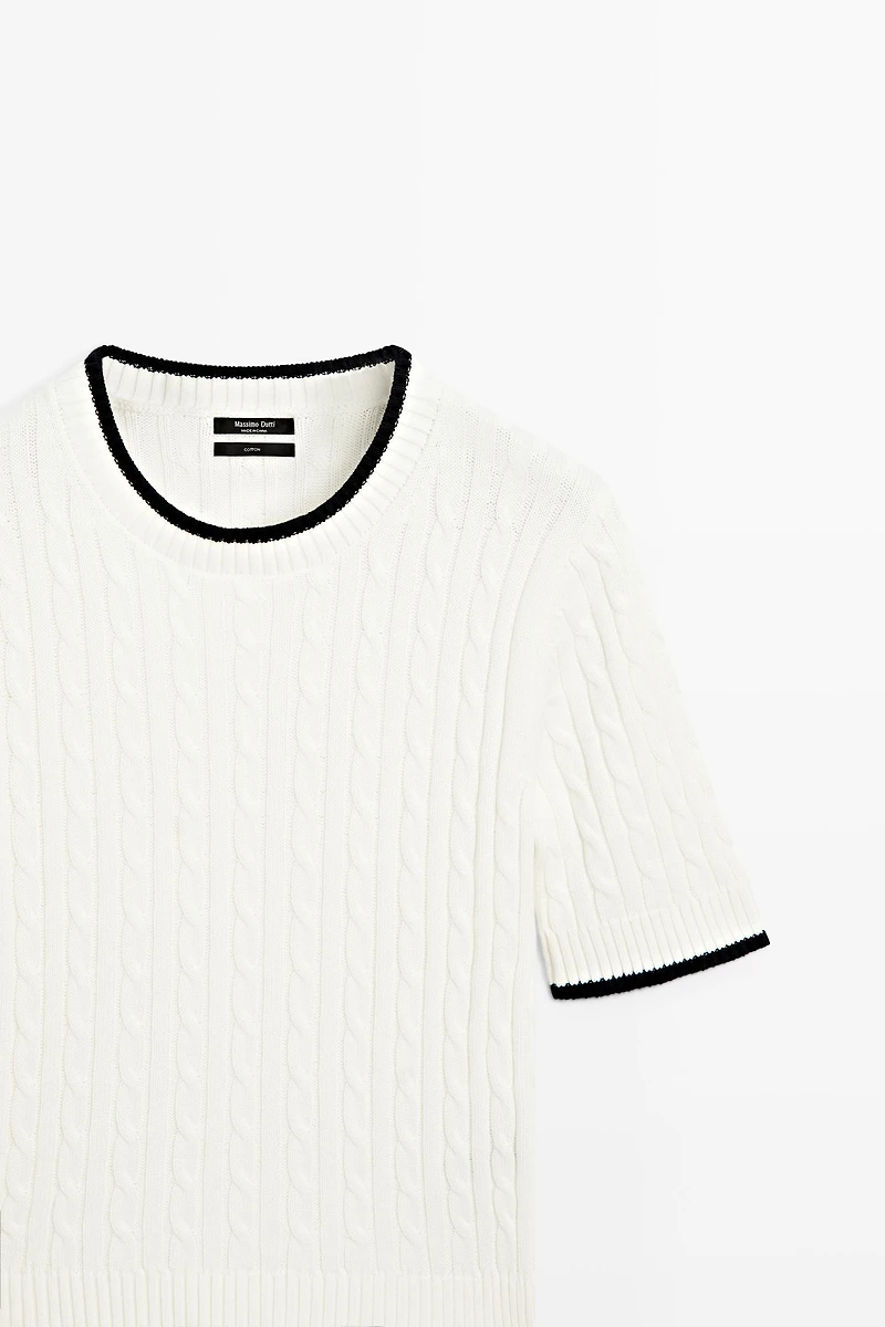 Short sleeve cable-knit sweater