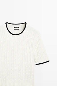 Short sleeve cable-knit sweater