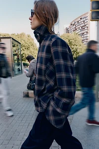PLAID HOODED PUFFER JACKET