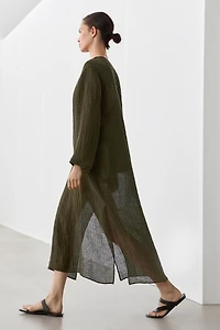 Linen blend waffle-knit shirt dress