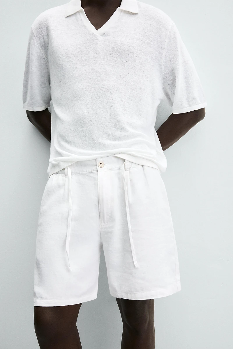 REGULAR FIT LINEN COTTON SHORTS