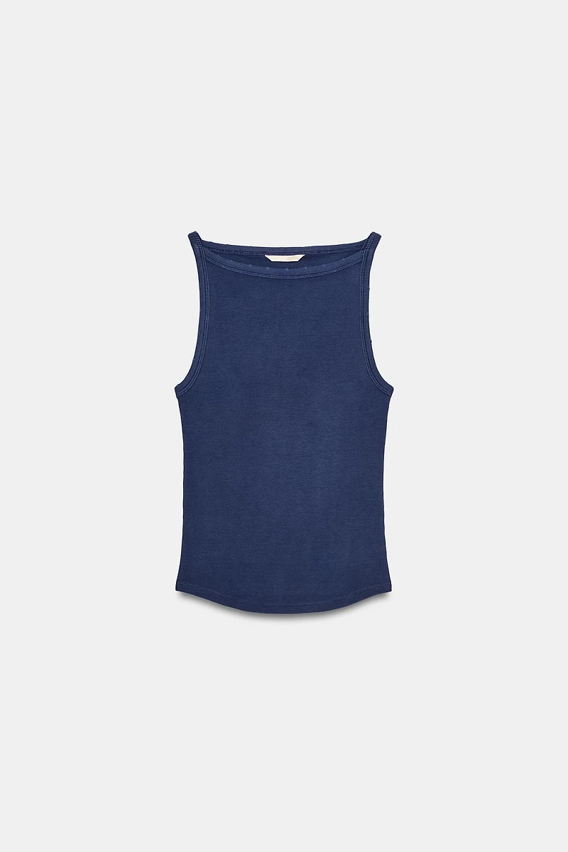 WASHED EFFECT RIB HALTER TOP