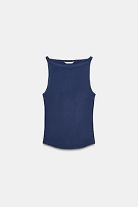 WASHED EFFECT RIB HALTER TOP