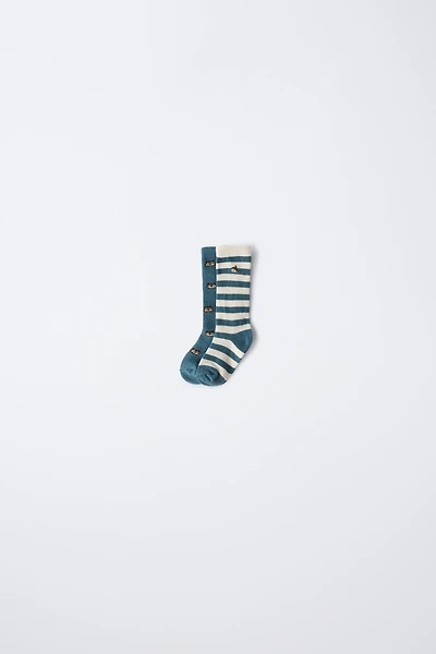 LOT DE DEUX PAIRES CHAUSSETTES RAYÉES AVEC MOTIFS GLANDS ET D'ÉCUREUILS