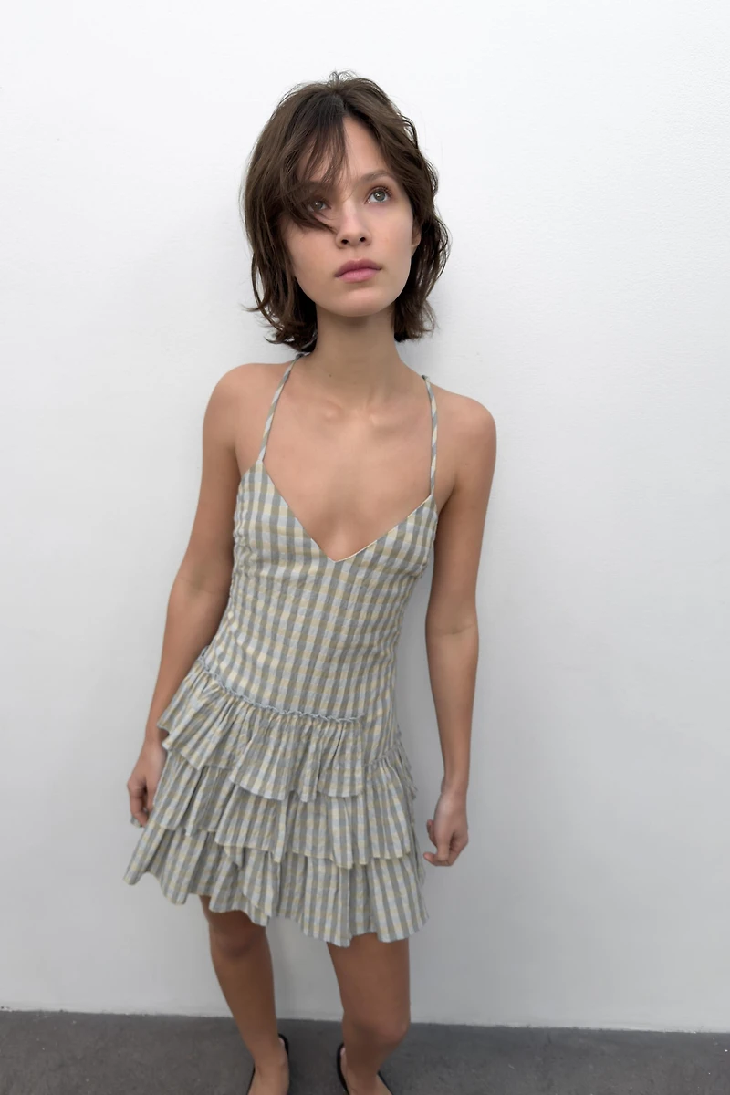 PLAID RUFFLED MINI DRESS