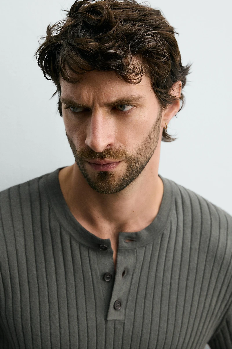 RIB KNIT HENLEY T-SHIRT