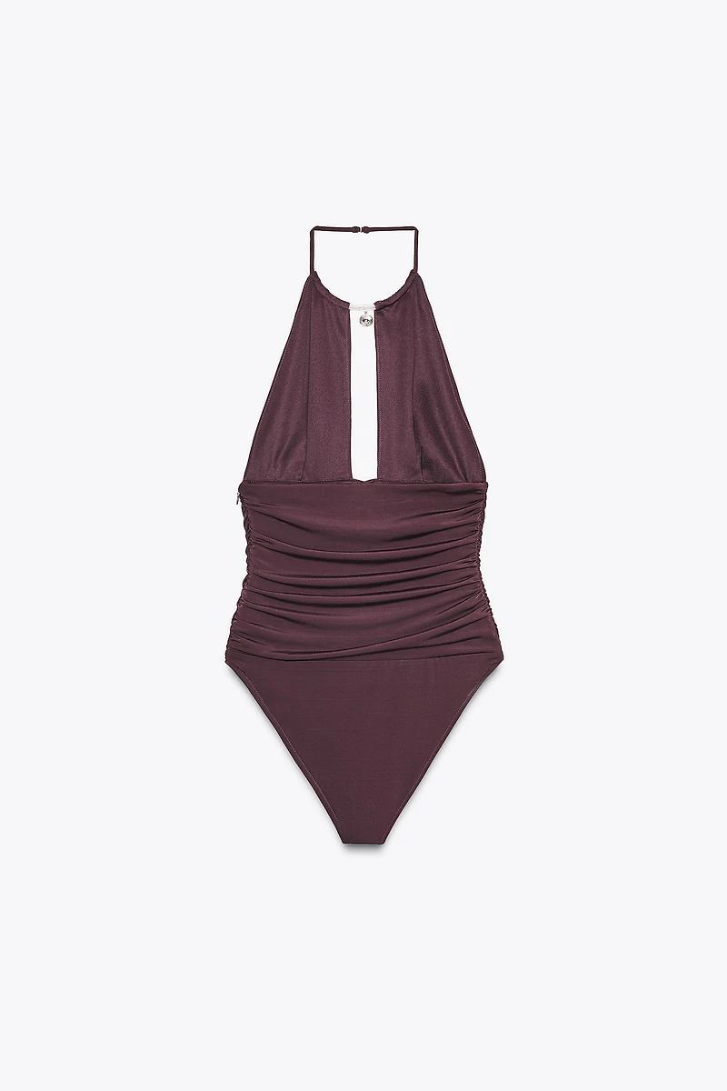 JEWEL NECK DRAPED BODYSUIT