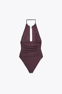 JEWEL NECK DRAPED BODYSUIT
