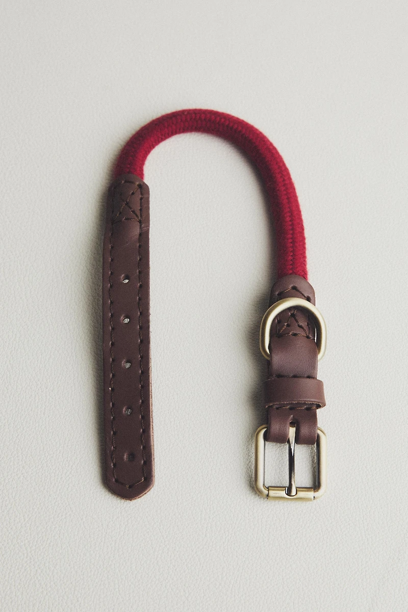 LEATHER AND ROPE DOG NECKLACE
