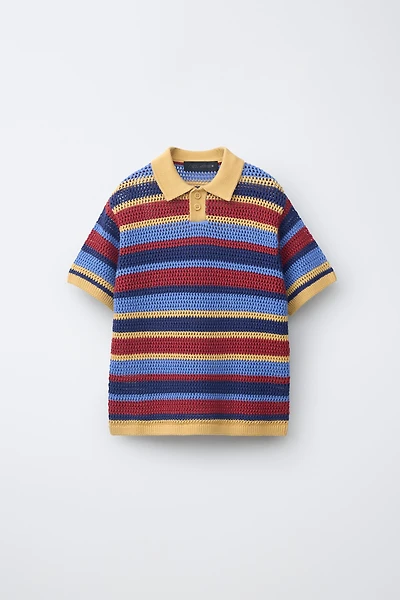 STRIPED CROCHET KNIT POLO