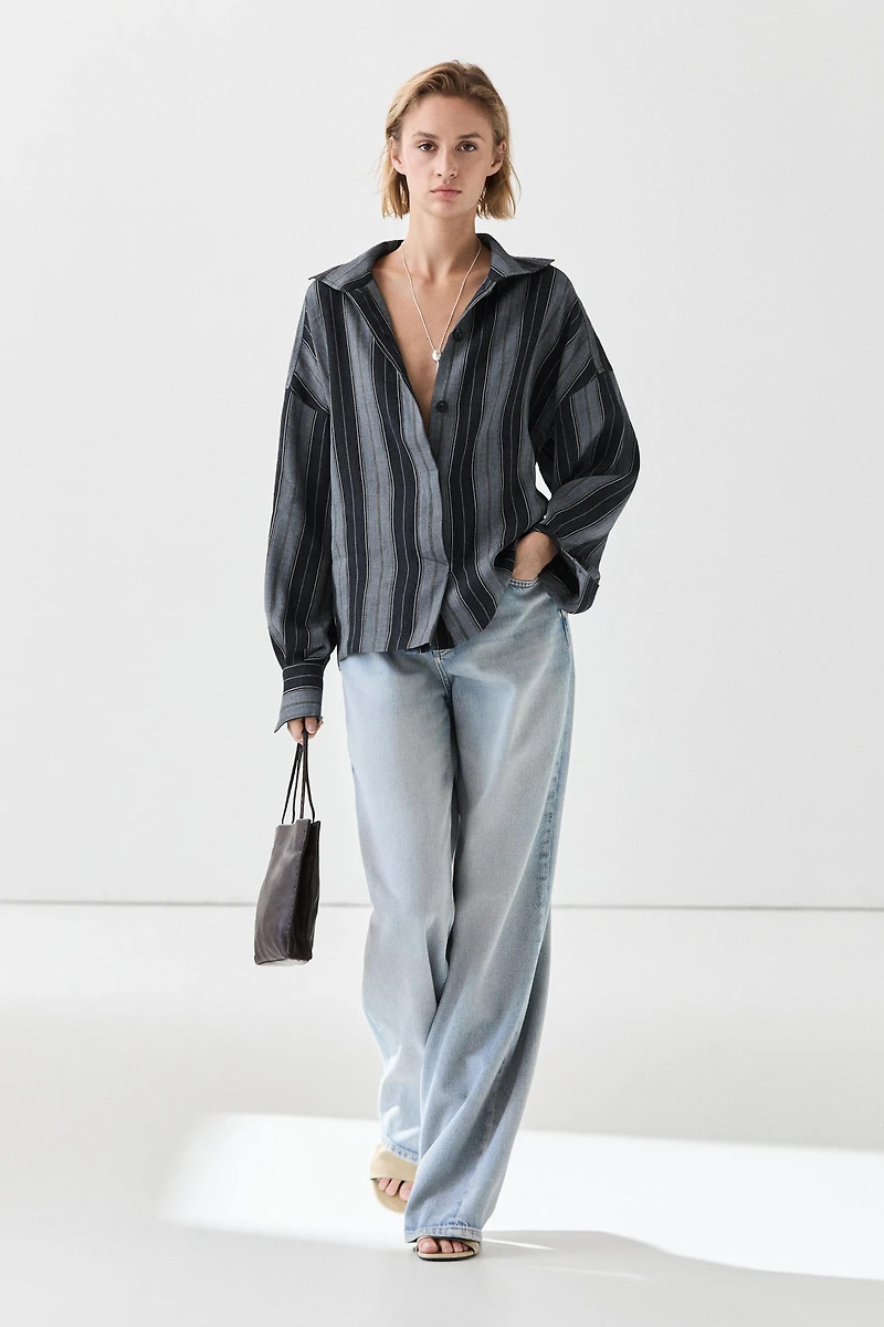 Chemise fluide rayée en coton et lin