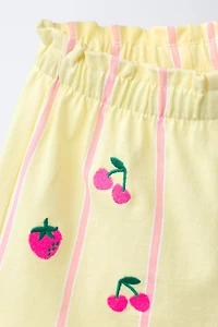 ENSEMBLE T-SHIRT ET BERMUDA À RAYURES FRUITÉES BRODÉES