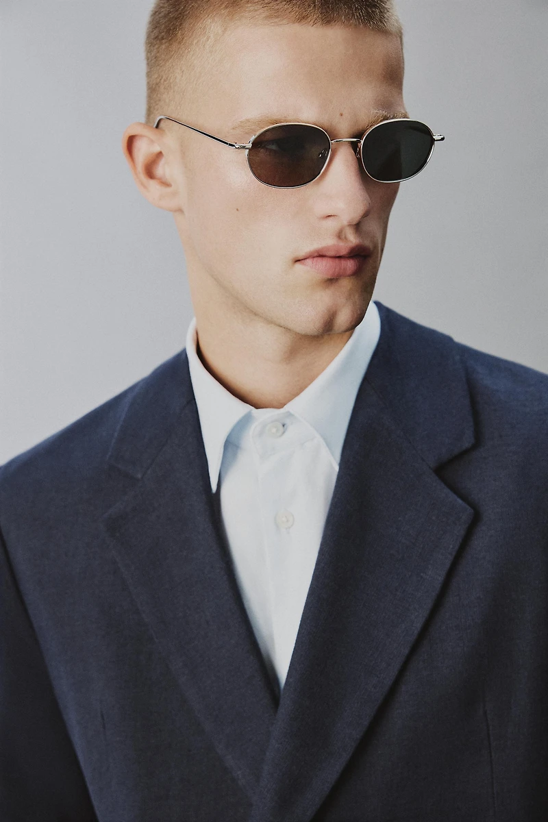 DOUBLE BREASTED LINEN - COTTON SUIT JACKET