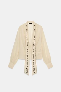 BEADED GEORGETTE SCARF SHIRT