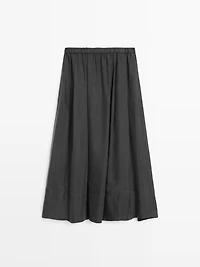 Cotton blend knit flared midi skirt